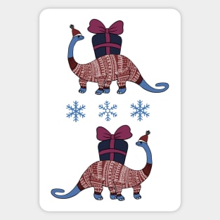 Cute blue dinosaur in red Christmas sweater Sticker